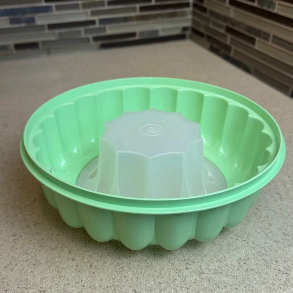 Vintage Tupperware Jel-N-Serve Jello Mold Mint Green Sheer 3pc Set Retro Kitchen